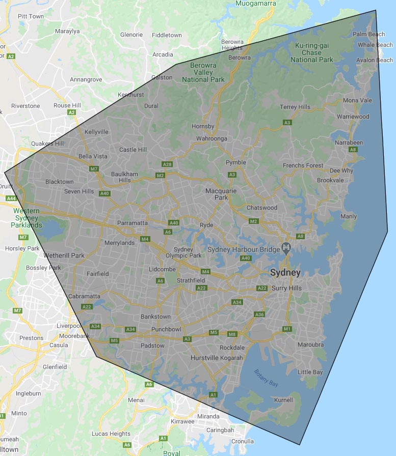 Sydney, NSW Map - Stump Grinding Service Coverage